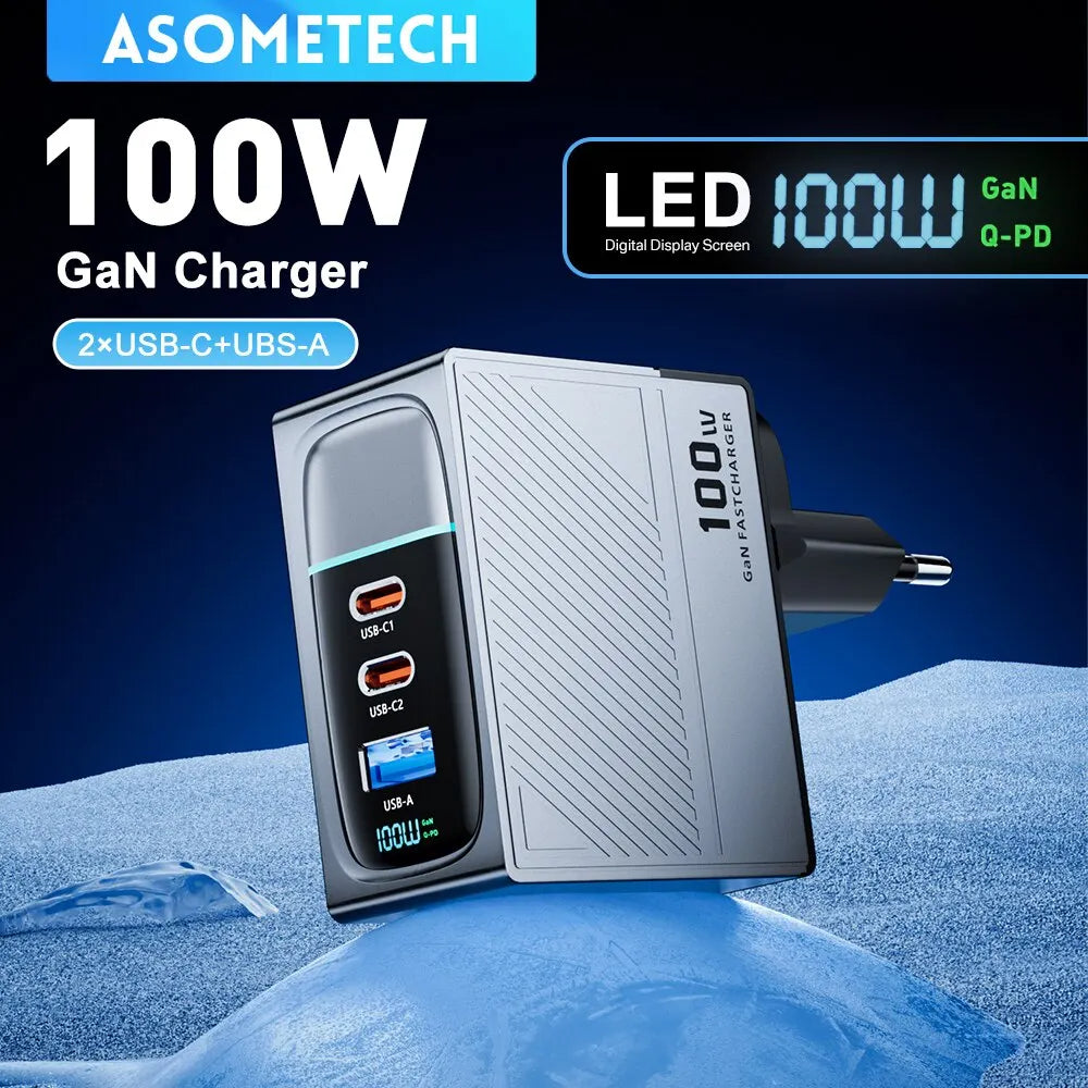 ASOMETECH 100W GaN Charger QC4.0 PD 67W 65W PPS Display
