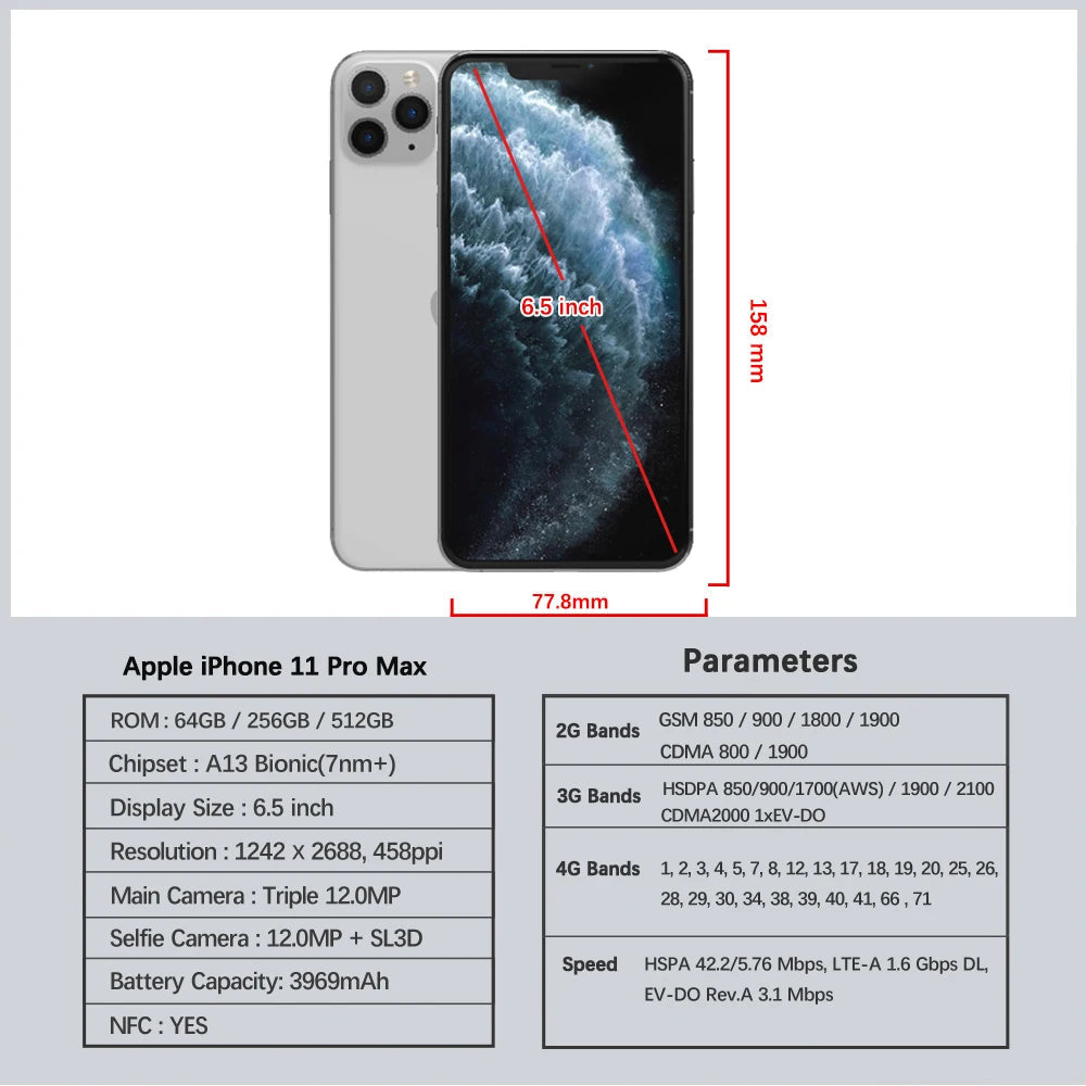Original iPhone 11 Pro Max 6.5" RAM 4GB ROM 64/256GB A13 IOS Unlocked iphone 11pro max iphone11promax cellphone