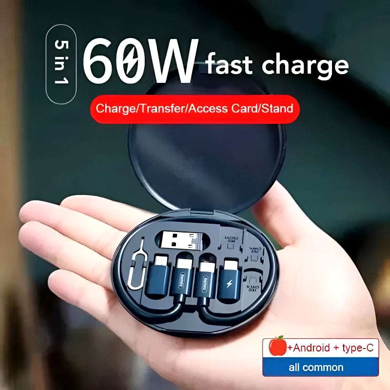 60W Multifunctional Fast Charging Data Cable Set – Portable 5-in-1 Charging Solution Big Mart