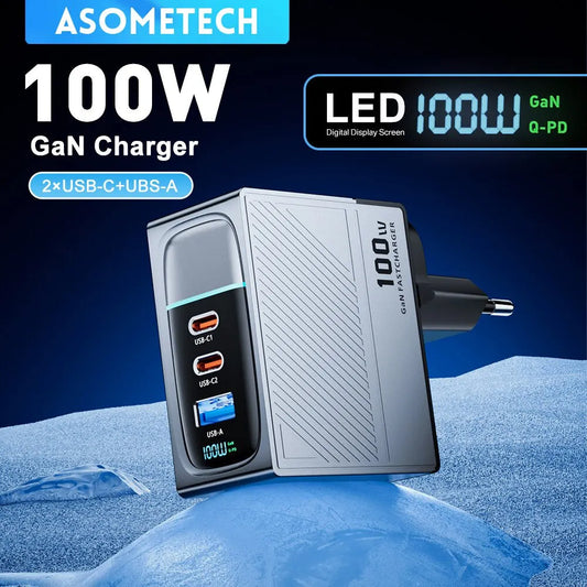 ASOMETECH 100W GaN Charger QC4.0 PD 67W 65W PPS Display